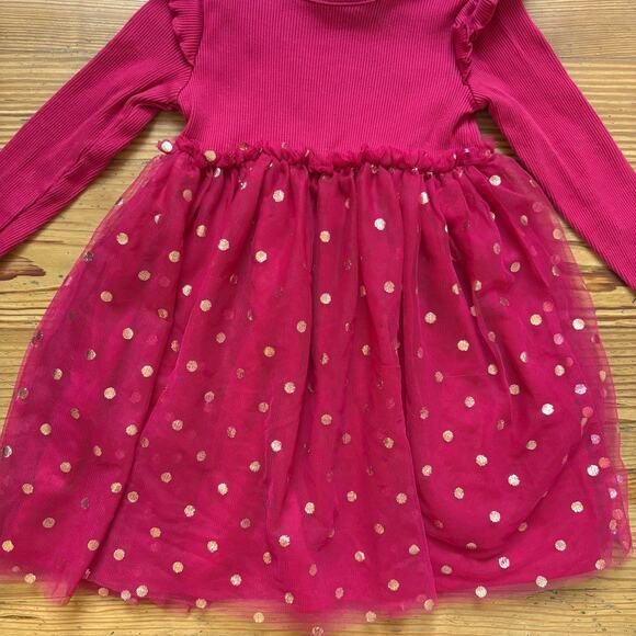Madison Layne red ribbed gold polka dot long sleeve tutu dress SIZE 4T - Picture 2 of 5